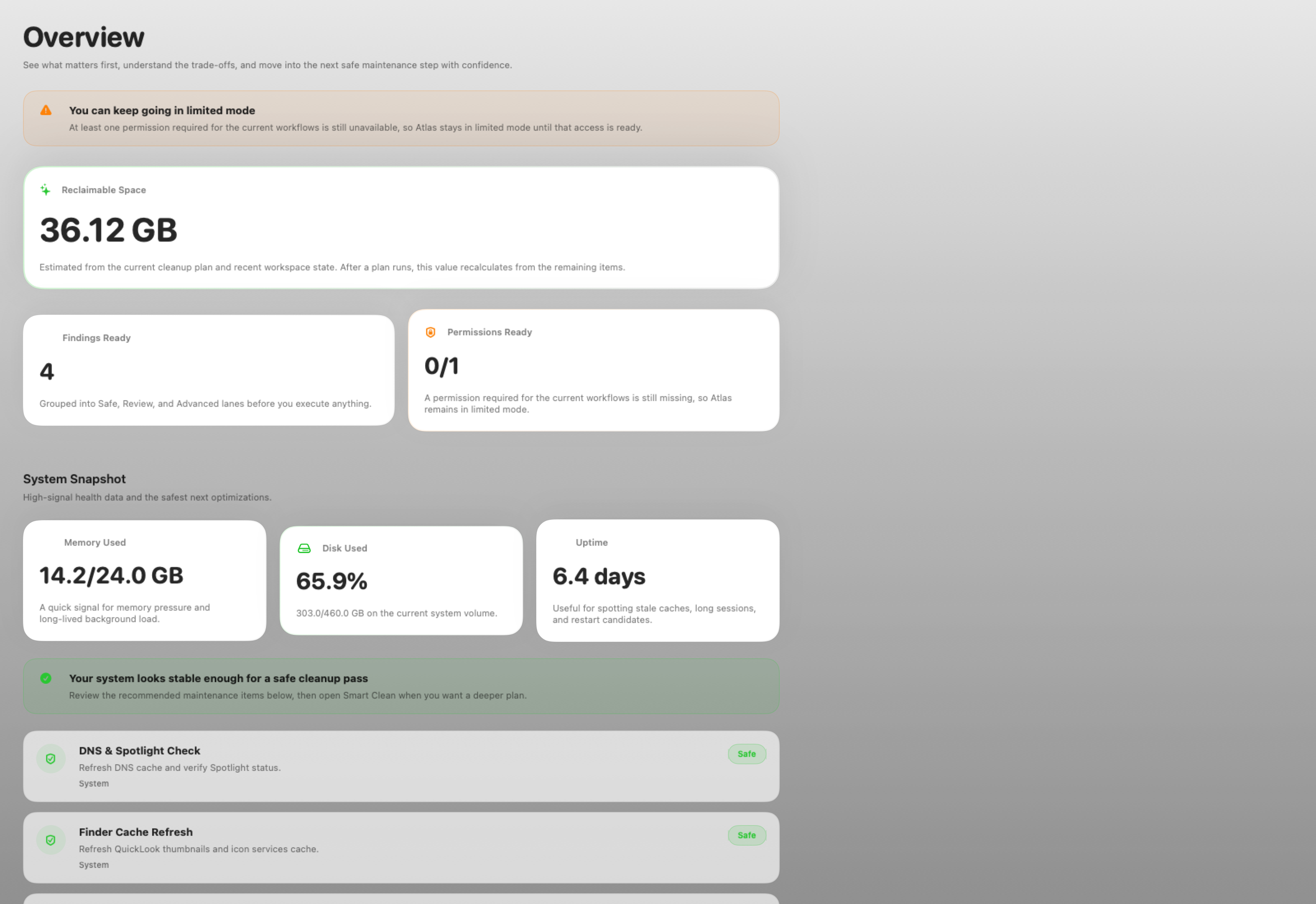 Atlas for Mac overview screen